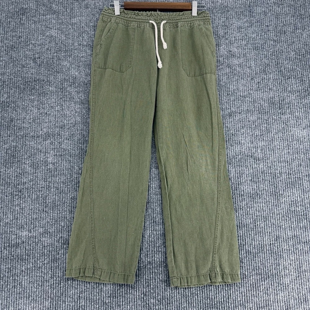 Angel Kiss womens olive linen drawstring wide leg pants size medium hippie artsy